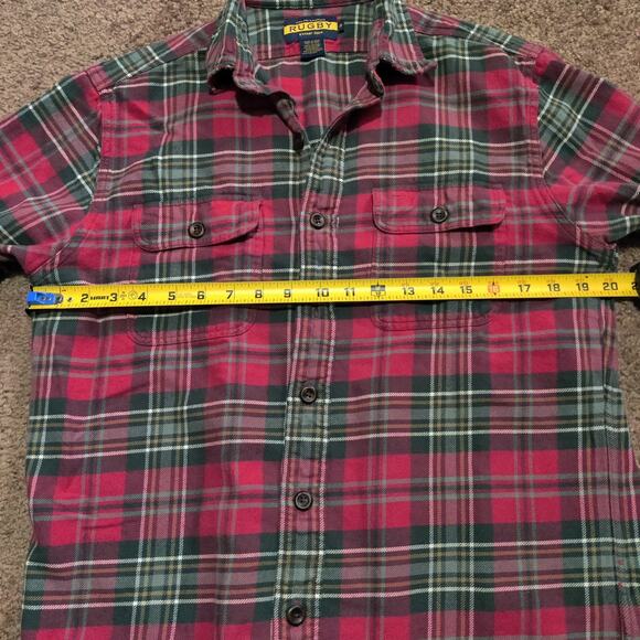 Ralph Lauren Rugby Shirt Mens Medium Button Up Flannel Long Sleeve Red Green - Picture 6 of 8